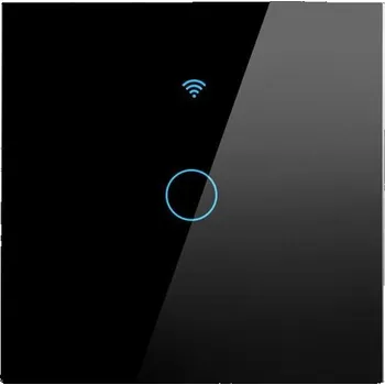 vypínač VAREO Wi-Fi + RF dotykový vypínač 1CH, Tuya/SmartLife, No Neutral, skleněný panel, černý VR-TY-WF1B