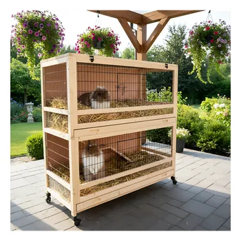 Velká dvoupatrová propojená králíkárna z masivu. Pallma indoor, 115x60x118cm.