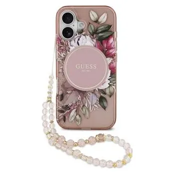 Pouzdro na mobilní telefon Guess IML Flowers Strap MagSafe Zadní Kryt pro iPhone 17 Pink