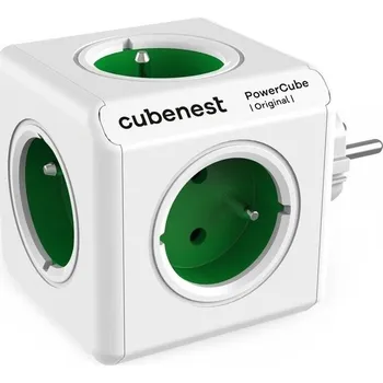 Cubenest Powercube Original, 5× zásuvka, bílá/zelená, dětská pojistka, uzemnění, max. 16A/250V~3680W/50-60Hz