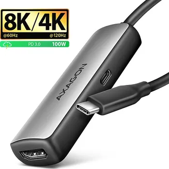 Video kabel AXAGON RVC-HI8KPD, USB-C -> HDMI 2.1 redukce / adaptér, 8K/60Hz, 4K/144Hz, HDR10+, PD100W