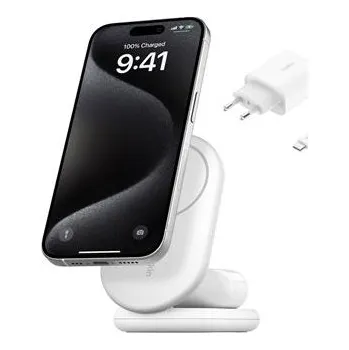 Belkin BOOST CHARGE™ Qi2 15W 2v1 Magnetický nabíjecí stojan, skládací, bílá