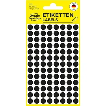 Papír Kulaté etikety Avery, 8 mm, černé