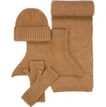 Čepice, rukavice, šála a bolero s rolákem - světlehnědý