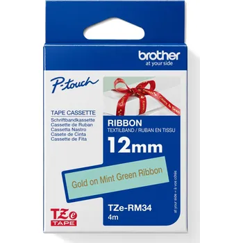 Kotouček do pokladny a tiskárny štítků Brother TZE-RM34 zlatá na mentol.zelené, 12 mm, textilní páska