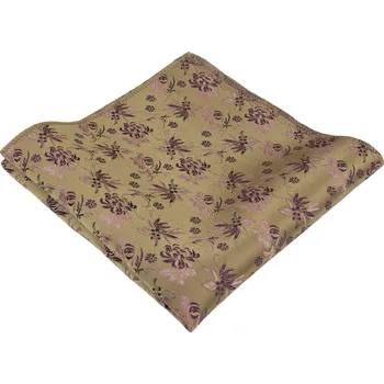 Látkový kapesník Zlatý pánský kapesníček s růžovo-fialovým květinovým vzorem