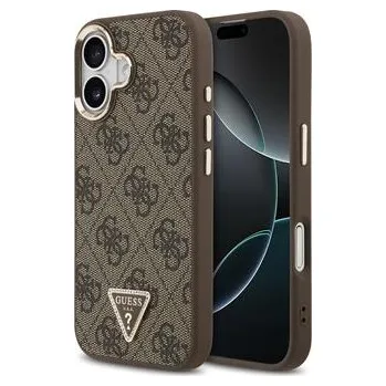 Pouzdro na mobilní telefon Guess PU Leather 4G Strass Triangle Logo Gold Frame MagSafe Zadní Kryt pro iPhone 17 Brown