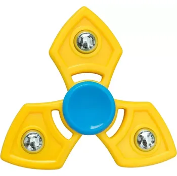 Gadget Fidget Spinner – trojramenný antistresový spinner s kovovými závažími, žluto/modrý