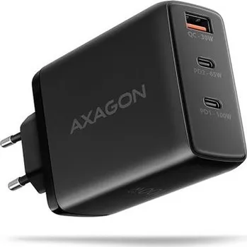 AXAGON ACU-DPQ100, GaN nabíječka do sítě 100W, 3x port (USB-A + dual USB-C), PD3.0/PPS/QC4+/Apple, černá