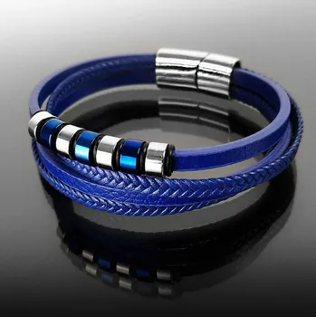 Náramek Pánský náramek z kůže a oceli, balený v dárkové krabičce č. 1331