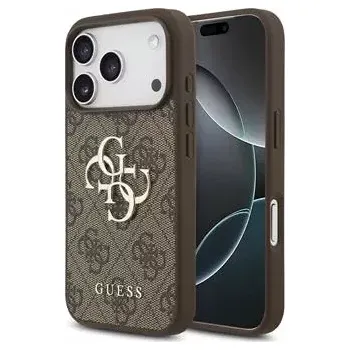Pouzdro na mobilní telefon Guess PU 4G Metal Logo Zadní Kryt pro iPhone 17 Pro Brown