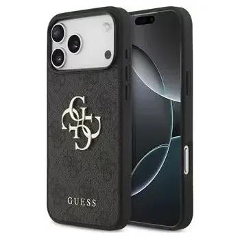 Pouzdro na mobilní telefon Guess PU 4G Metal Logo Zadní Kryt pro iPhone 17 Pro Max Grey