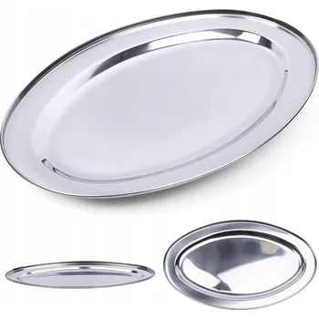 OCELOVÝ stříbrný servírovací tác oválný talíř podnos mísa 44x29 cm