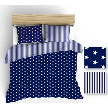 Povlečení Povlečení 160x200 bílé s modrými hvězdami a pruhy