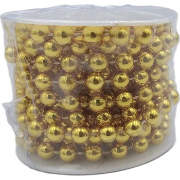 Vánoční dekorace Metalické perly na šňůrce, šňůra zlatých perel, girlanda prům. 6mm / 3m zlatá