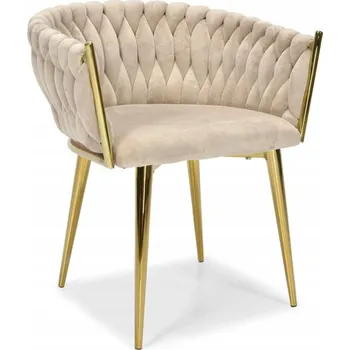 Jídelní židle Velurová židle GLAMOUR – BÉŽOVÁ Zlaté Nohy Pletená Moderní