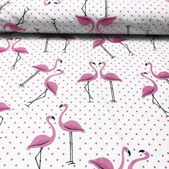 Bavlněná látka, metráž. Plameňák Puntíky Růžové