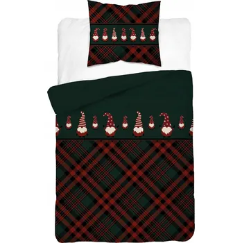 Povlečení Povlečení Vánoční 140x200 Skřítci Vánoční mřížka Zelená 100% Bavlna