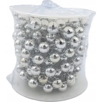 Vánoční dekorace Metalické perly na šňůrce, stříbrná perlová girlanda 8mm/2m stříbrná