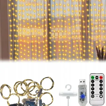 Vánoce VÁNOČNÍ OSVĚTLENÍ NA STROMEČEK 300 LED TEPLÁ BÍLÁ 3x3m VNITŘNÍ SVÁTEČNÍ 8 REŽIMŮ