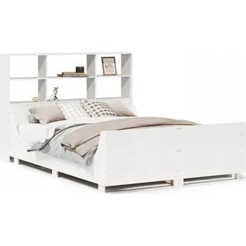 Ložnice Postel s knihovnou bez matrace bílá 140 x 190 cm masivní dřevo