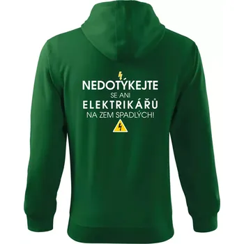 Pánská mikina Nedotýkejte se ani elektrikářů na zem spadlých - Mikina s kapucí na zip trendy zipper - M ( Lahvově zelená )