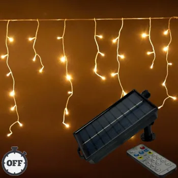 Vánoční dekorace Solární vánoční osvětlení venkovní, světelné LED krápníky 310 Led / 15 m s propojovacím systémem, ovladačem, časovačem a regulací intenzity svícení bílá teplá