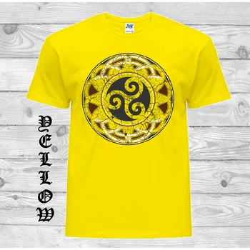 Pánské tričko panske-levne-bavlnene-tricko-digi-potisk-keltsky-kruh-triskel Barva: Yellow - žlutá, velikost: 152