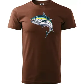 Pánské tričko Sablio Tričko s potiskem Ryba 1 - hnědé S