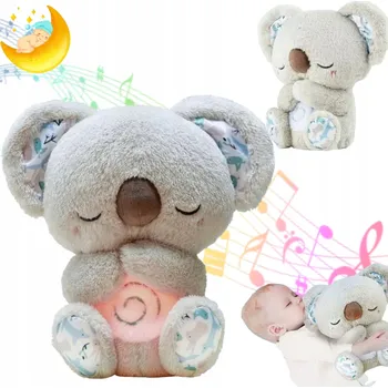 plyšák Plyšová Hračka koala dýchající šedá se zvukem a LED podsvícením