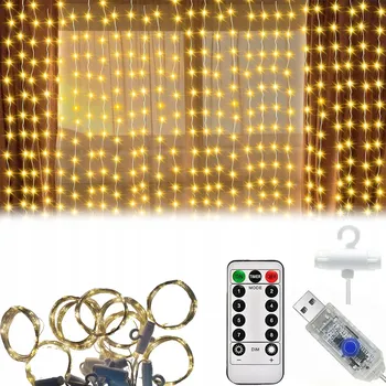 Vánoce SVĚTELNÝ ZÁVĚS LED 3x3 m 300 LED diod Vánoční Girlanda Teplá Bílá