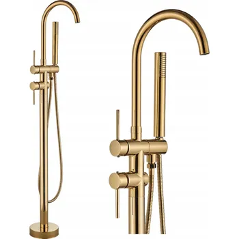 Vodovodní baterie Volně stojící dvouručková vanová a sprchová baterie Ari Slim Tube zlatá