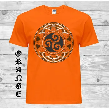 Pánské oblečení panske-levne-bavlnene-tricko-digi-potisk-keltsky-kruh-triskel Barva: Orange - oranžová, velikost: S