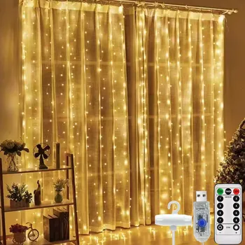 Vánoční dekorace SVĚTELNÝ ZÁVĚS LED 3x3 m, 300 LED diod, Vánoční Girlanda na Stromeček, Teplá Bílá XL