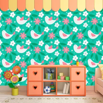 Tapeta Sablio Tapeta Květiny a ptáčci - 125x75 cm