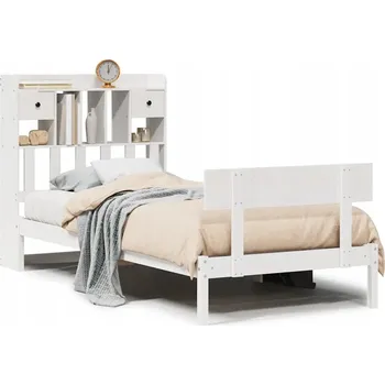 Ložnice Postel s regálem, bez matrace, bílá, 90x200 cm, borovice