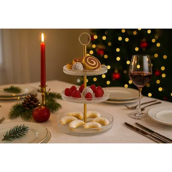 Podnos tříúrovňová 29 cm Curly zlatá AMBITION