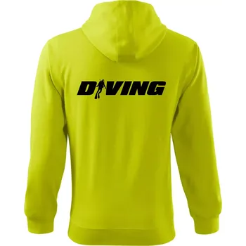 Pánská mikina Diving nápis potápěč - Mikina s kapucí na zip trendy zipper - XL ( Limetková )