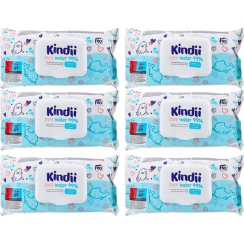 Hygienický ubrousek Vlhčené ubrousky Kindii PURE 99% WATER PRO DĚTI 0m+ 6 balení 360 kusů