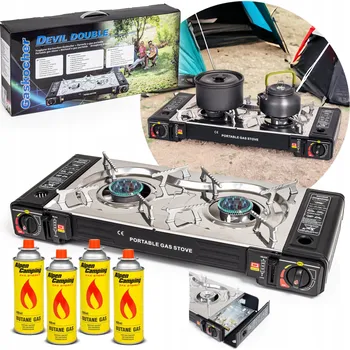 Turistický vařič Přenosný vařič AA Kempingový plynový vařič + 4x kartuše s plynem