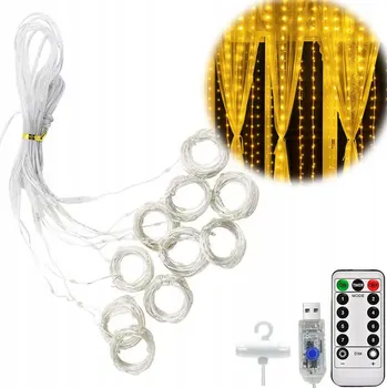 Vánoční dekorace SVĚTELNÝ ZÁVĚS LED NA OKNO 300 LED 3x3 m, Teplá Bílá, Girlanda, Dálkové Ovládání