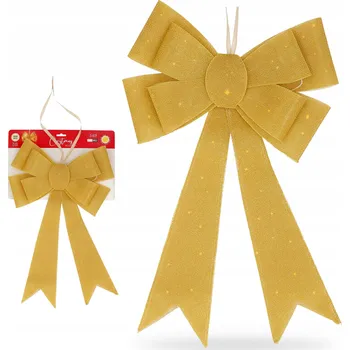 Vánoční dekorace Velká mašle zlatá svítící LED na dveře vánoční stromeček dárek 61 cm