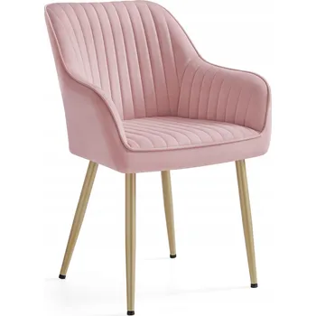 KŘESLO FOTEL VELUR RŮŽOVÉ ČALOUNĚNÉ PODRUČKY ZLATÉ NOHY 120KG SONG