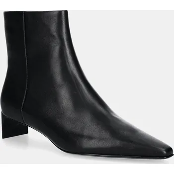 Dámské kozačky Kožené kotníkové boty Calvin Klein SET BACK KITTEN HEEL ANKLE BOOT černá barva, na podpatku, HW0HW02811 99X, EUR 41