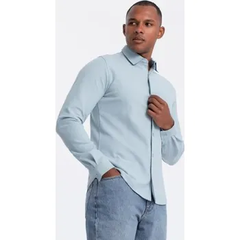 Pánská košile Pánská košile SLIM FIT z ozdobné tkaniny - modrá V1