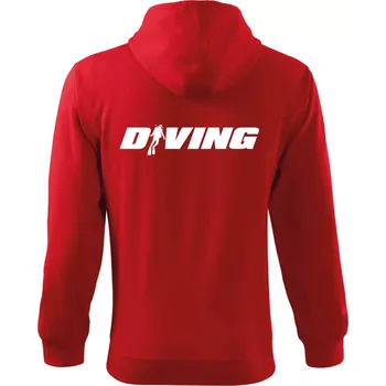 Pánská mikina Diving nápis potápěč - Mikina s kapucí na zip trendy zipper - S ( Červená )