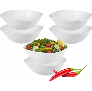 Sada 6 misek 16,5 cm bílé čtvercové salátové misky na saláty a dezerty