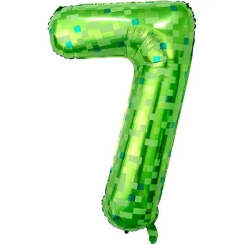 Balónek Fóliový balónek číslice 7 Pixely 100 cm zelený narozeninový