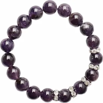Drahý kámen Ametyst náramek korálkový s třpytivými aplikacemi obvod 16 až 21 cm