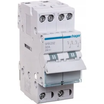 vypínač HAGER PŘEPÍNAČ I-0-II spodní montáž 2P 32A SFB232